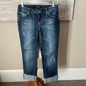 White House Black Market “glamourous” distressed embellished jeans